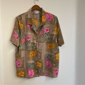 Vintage Maggie Sweet shirts womens plus size 3X Flower Box Floral button up beac
